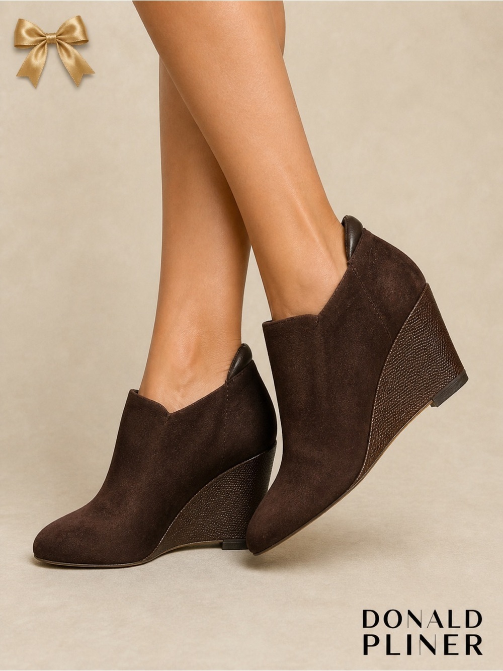 Donald Pliner Wedge Ankle Booties Brown Suede Size 6.5